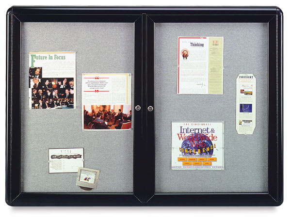 Open in modal - Ghent Ovation Radius Gray Fabric Tackboard with two doors and black trim