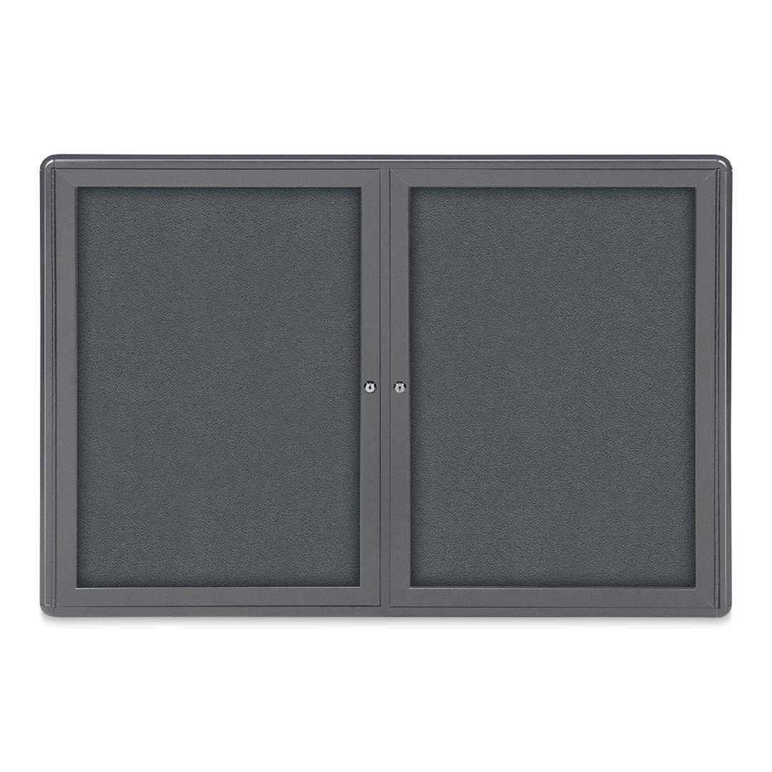 Open in modal - Ghent Ovation Radius Tackboard - 47" x 34", Gray Hinged Doors