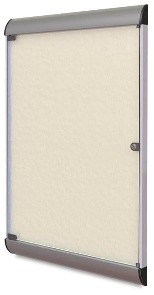 Open in modal - Ghent Enclosed Tackboard-right angle with metal frame, locking glass door shown in Ivory color