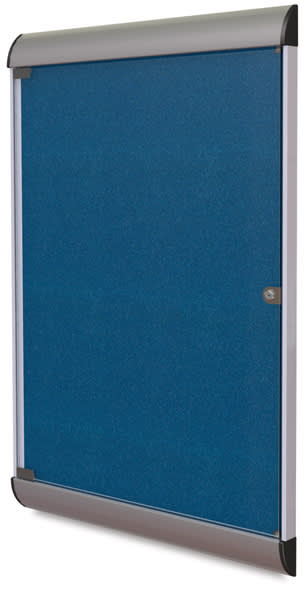 Open in modal - Ghent Enclosed Tackboard-right angle with metal frame, locking glass door shown in Navy color