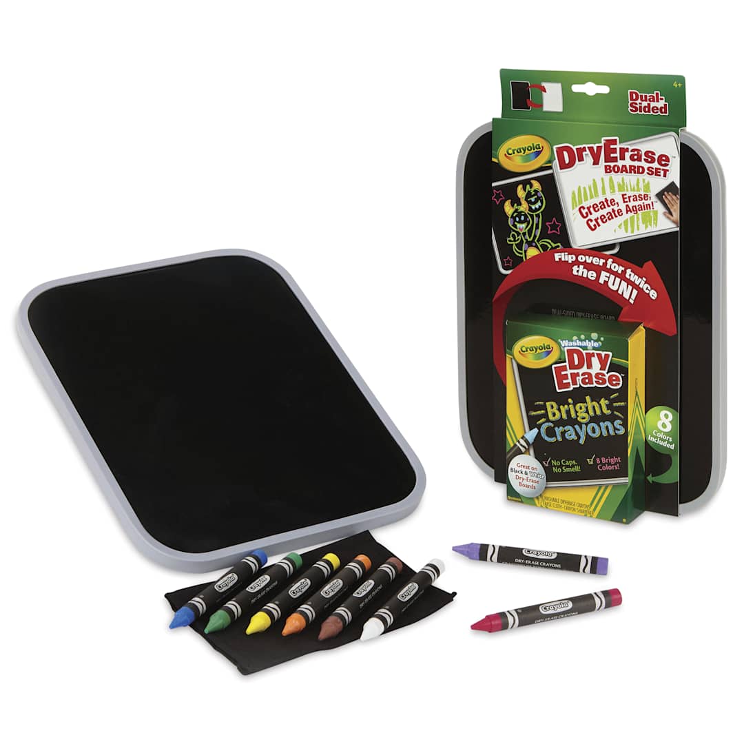 Open in modal - Crayola Washable Dry-Erase Crayons and Board Set, contents laid out