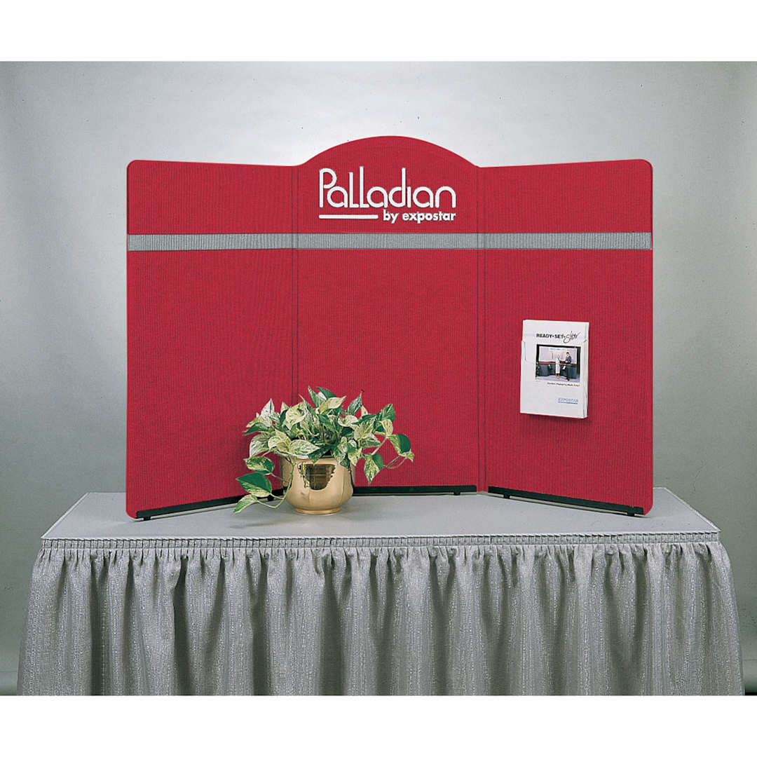 Open in modal - Expostar Palladian Tabletop Display - 3 Panel Display, Red with Silver Gray Stripe