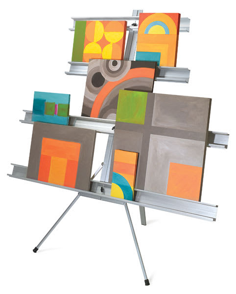 Open in modal - Testrite DW-1 Display Wall - Angled view loaded with paintings