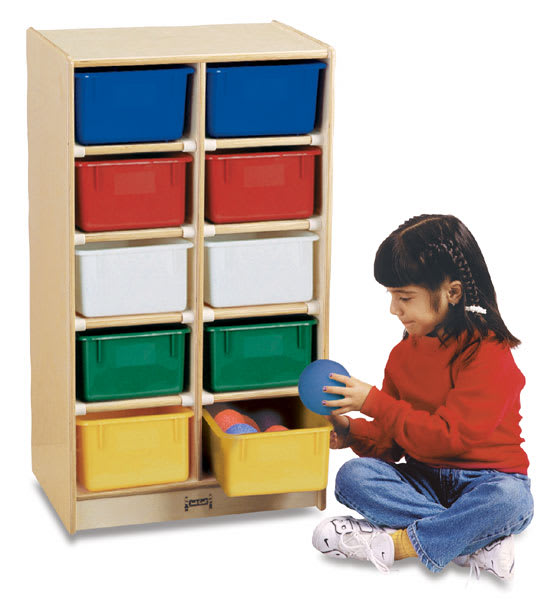 Open in modal - Jonti-Craft Mobile Storage Units - Child putting balls away in 10-Tray Mobile Storage Unit