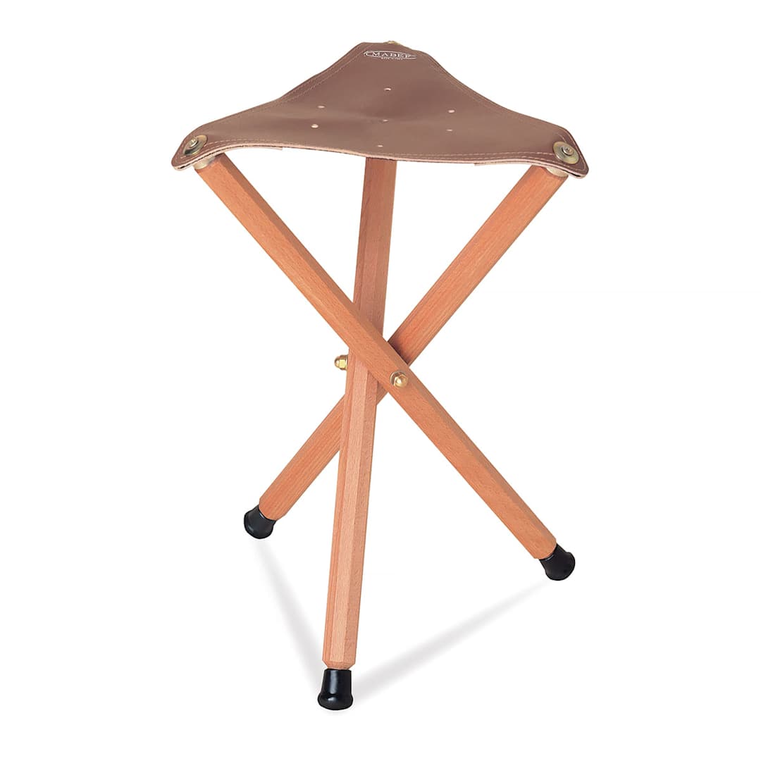 Open in modal - Mabef Folding Stool - Opened showing leather seat
