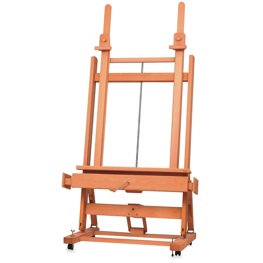 Open in modal - Mabef Artist's Easel M-02 Plus - Double Masted Easel showing two adjustment mechanisms