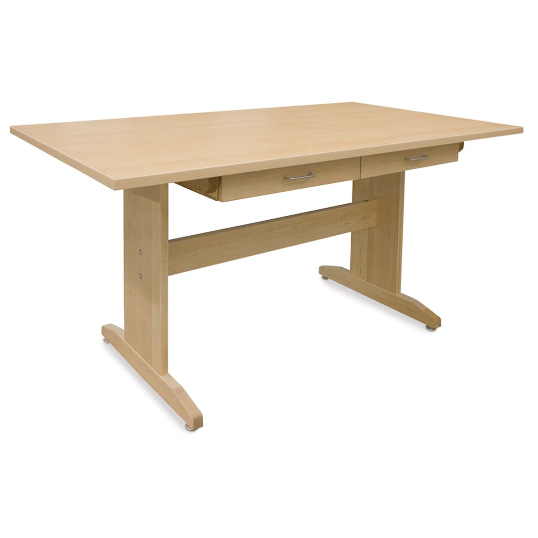Open in modal - Hann Art Table - 36''H x 72''L x 42''W, Rounded Corner With Drawer, High Pressure Laminate Top