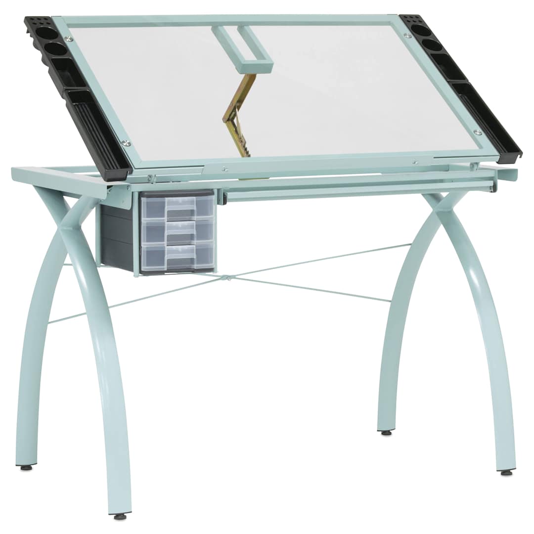 Open in modal - Studio Designs Futura Craft Station - Sage Frame/Clear Glass, front with top raised