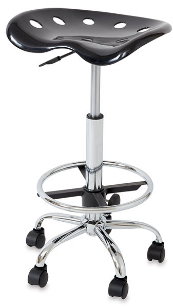 Open in modal - Bieffeplast Tractor Stools - Front view of drafting height stool with black seat and footring