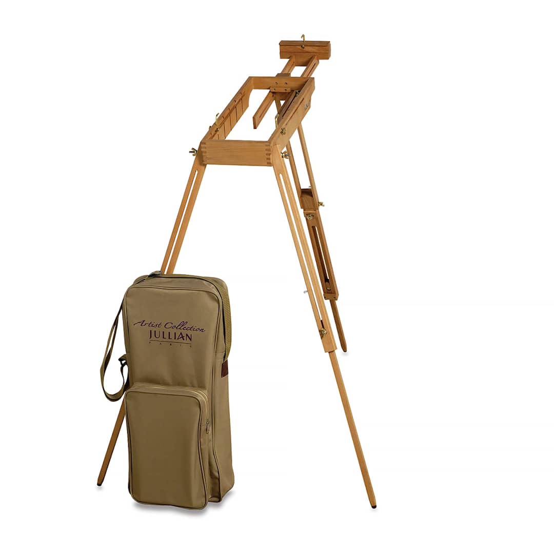 Open in modal - Jullian Rexy Watercolor Easel - Easel shown standing with carry bag adjacent