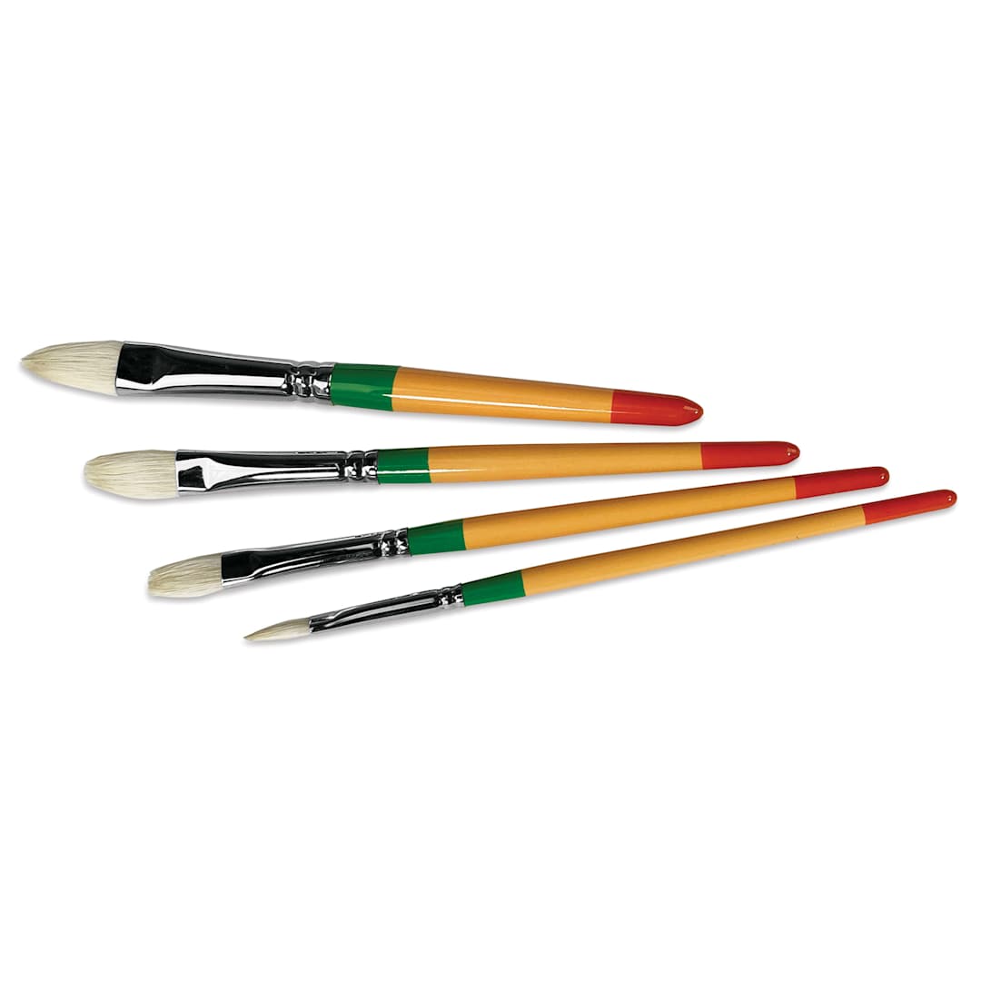 Open in modal - Guerrilla Painter Bristle Brushes - Set of 4 Short handled Filberts shown