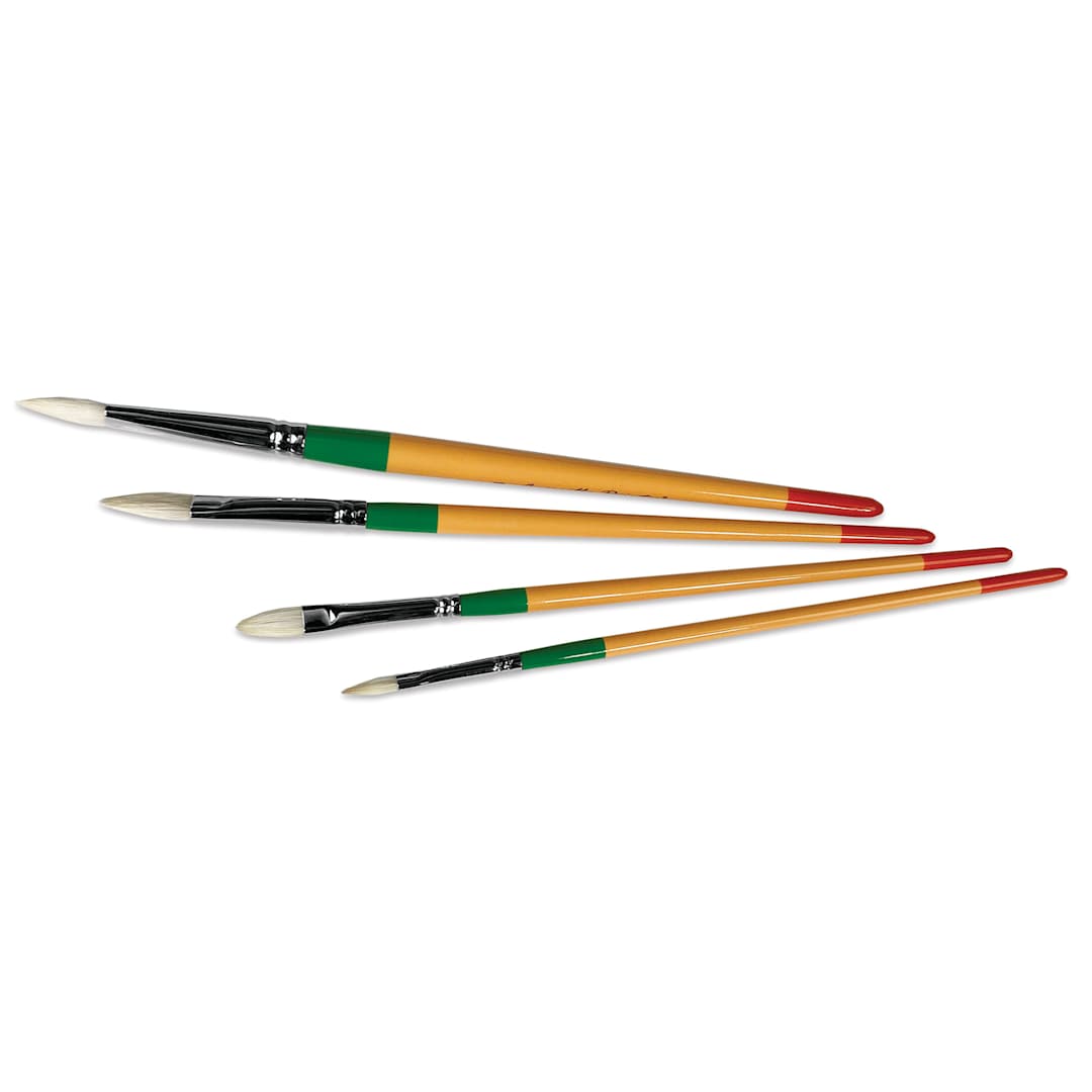 Open in modal - Guerrilla Painter Bristle Brush Set - Long handled set of 4 Filberts upright