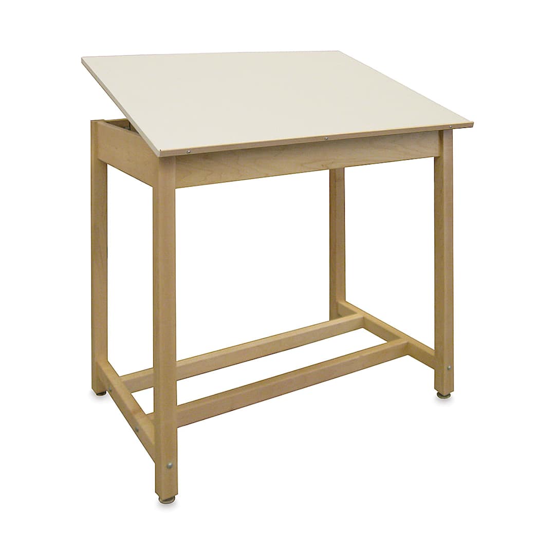Open in modal - Hann Wood Drawing Table - Angled view with top raised slightly