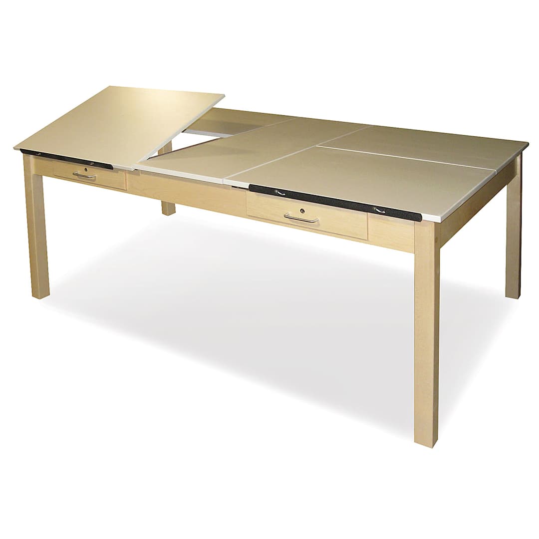 Open in modal - Hann Four-Station Maple Drawing Table - 30" High, with Drawers