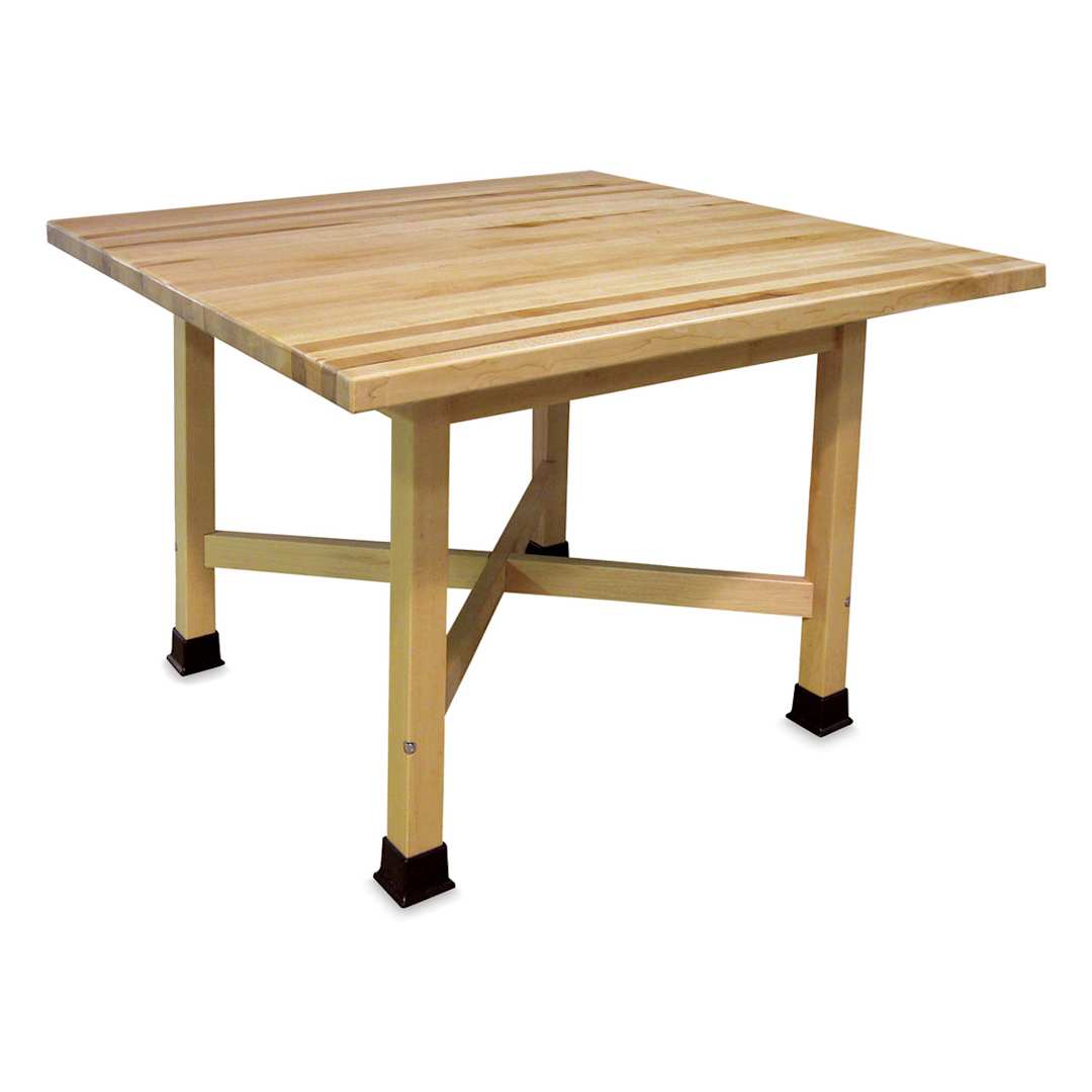 Open in modal - Hann Four-Student "X" Table - Left angle showing Leg braces of 36" Square Maple Top Table 