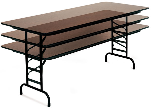 Open in modal - Correll Melamine Folding Tables - Motion shot illustrating adjustable heights
