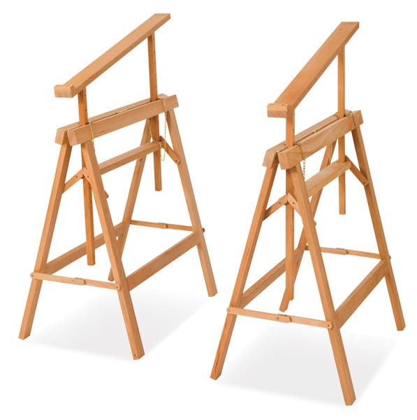 Open in modal - Jullian Heritage Trestle Set - Set of Two trestles with top supports shown at drafting angle