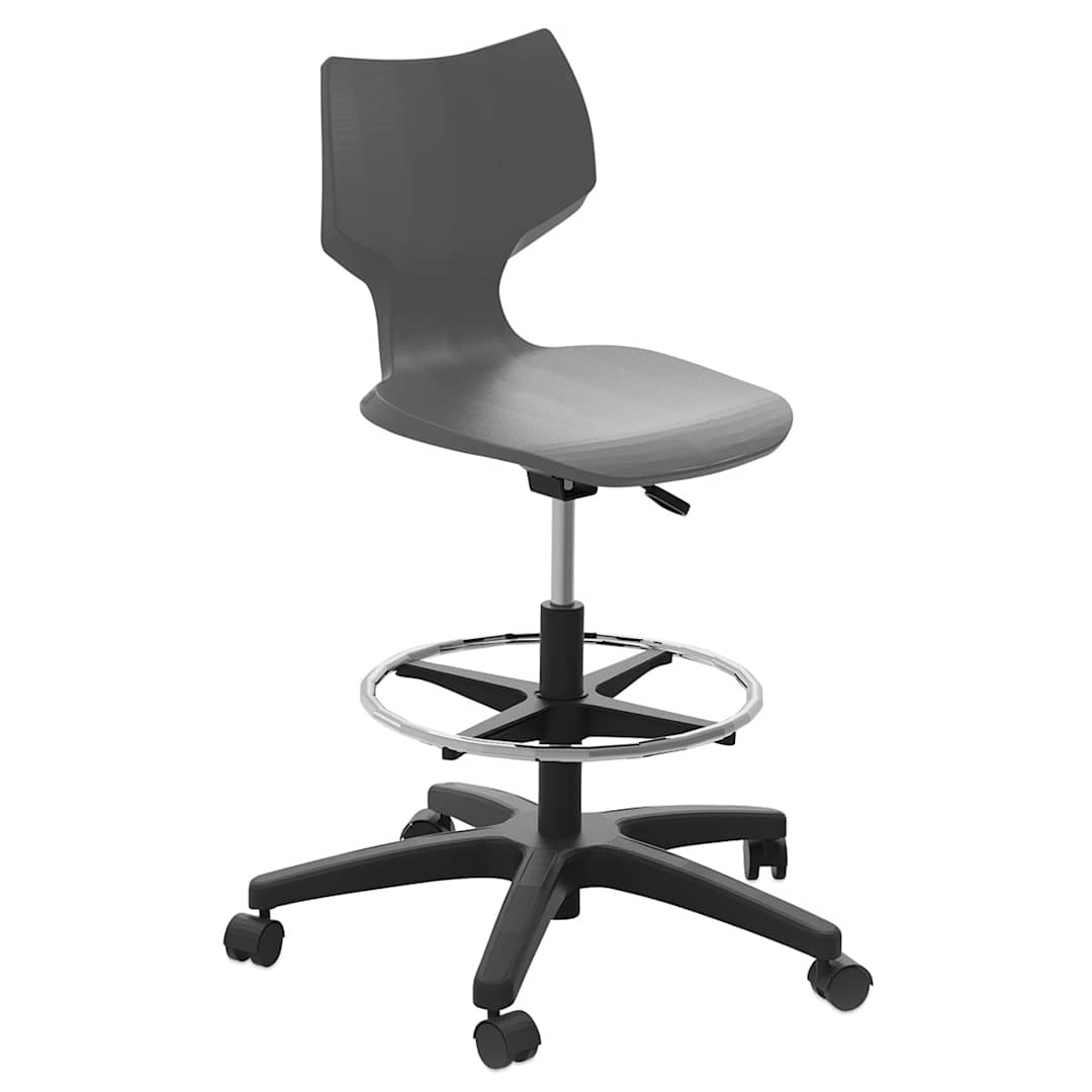 Open in modal - Smith System Flavors Adjustable Stool - Right angled view of Charcoal Chair with Casters