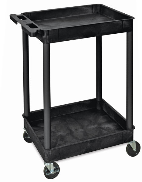 Open in modal - Luxor Heavy-Duty Utility Carts - Angled view of the Two-Tub Shelves Cart