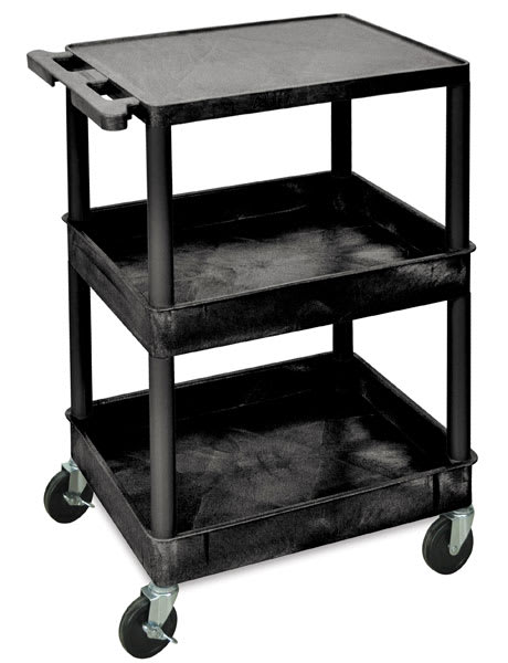 Open in modal - Luxor Heavy-Duty Utility Cart, Three-Shelf Combo, Flat and Tub Shelves