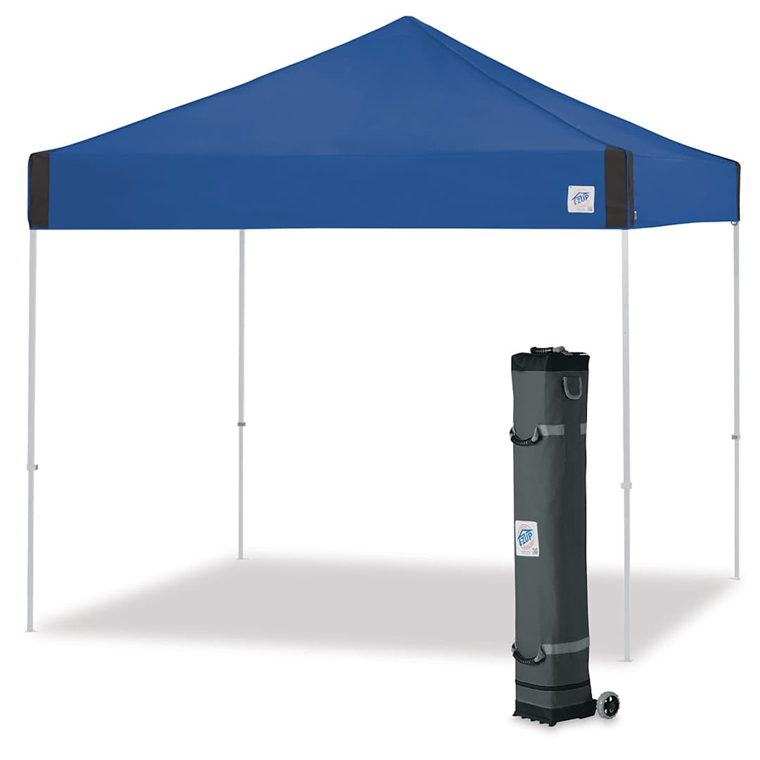 Open in modal - E-Z Up Pyramid Instant Shelter - Royal blue color Shelter set up with roller bag