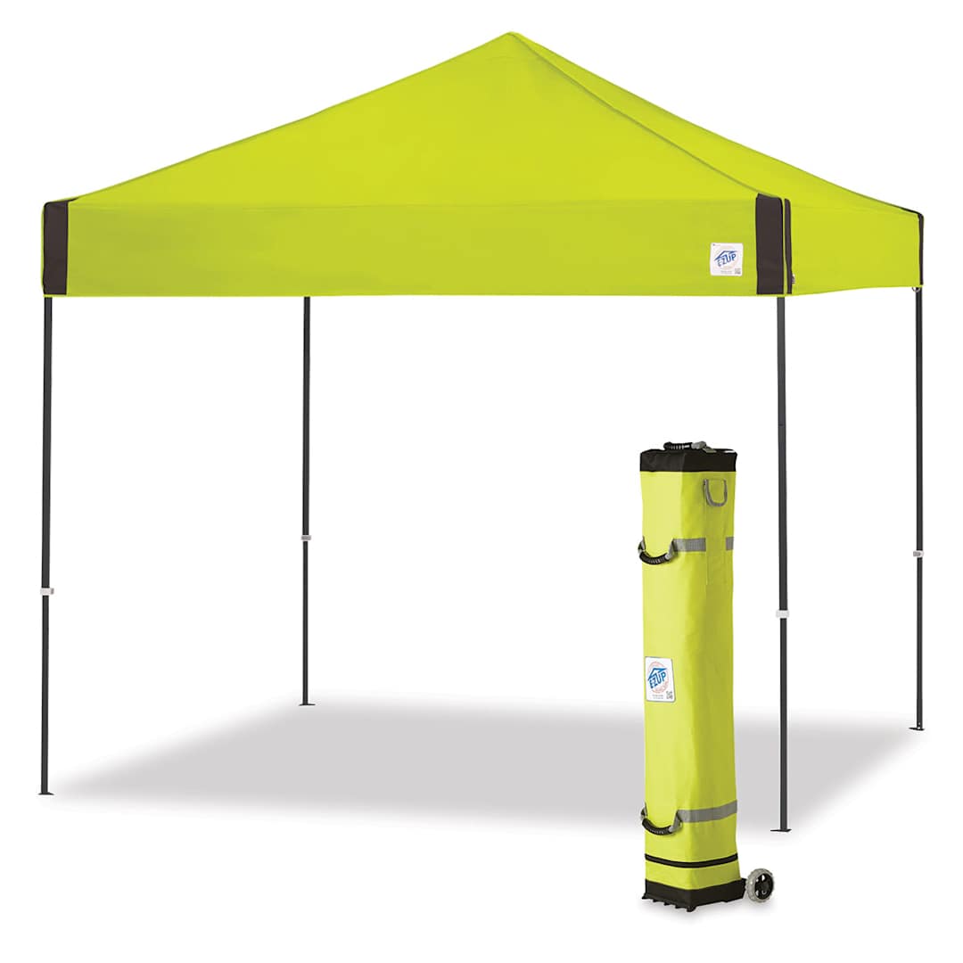 Open in modal - E-Z Up Pyramid Instant Shelter - Limeade color Shelter set up with roller bag
