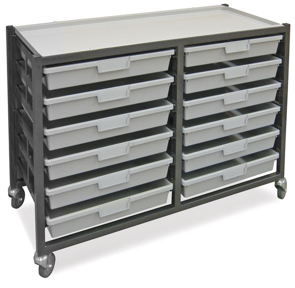 Open in modal - Hann Mobile Tote Tray Cart - Left Angled view of 12 Storage Tray Cart on wheels
