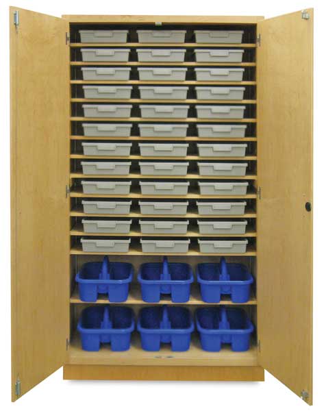 Open in modal - Storage Cabinet with 36 Certwood Tote Trays and 6 Tote Caddies  Inside Open Cabinet