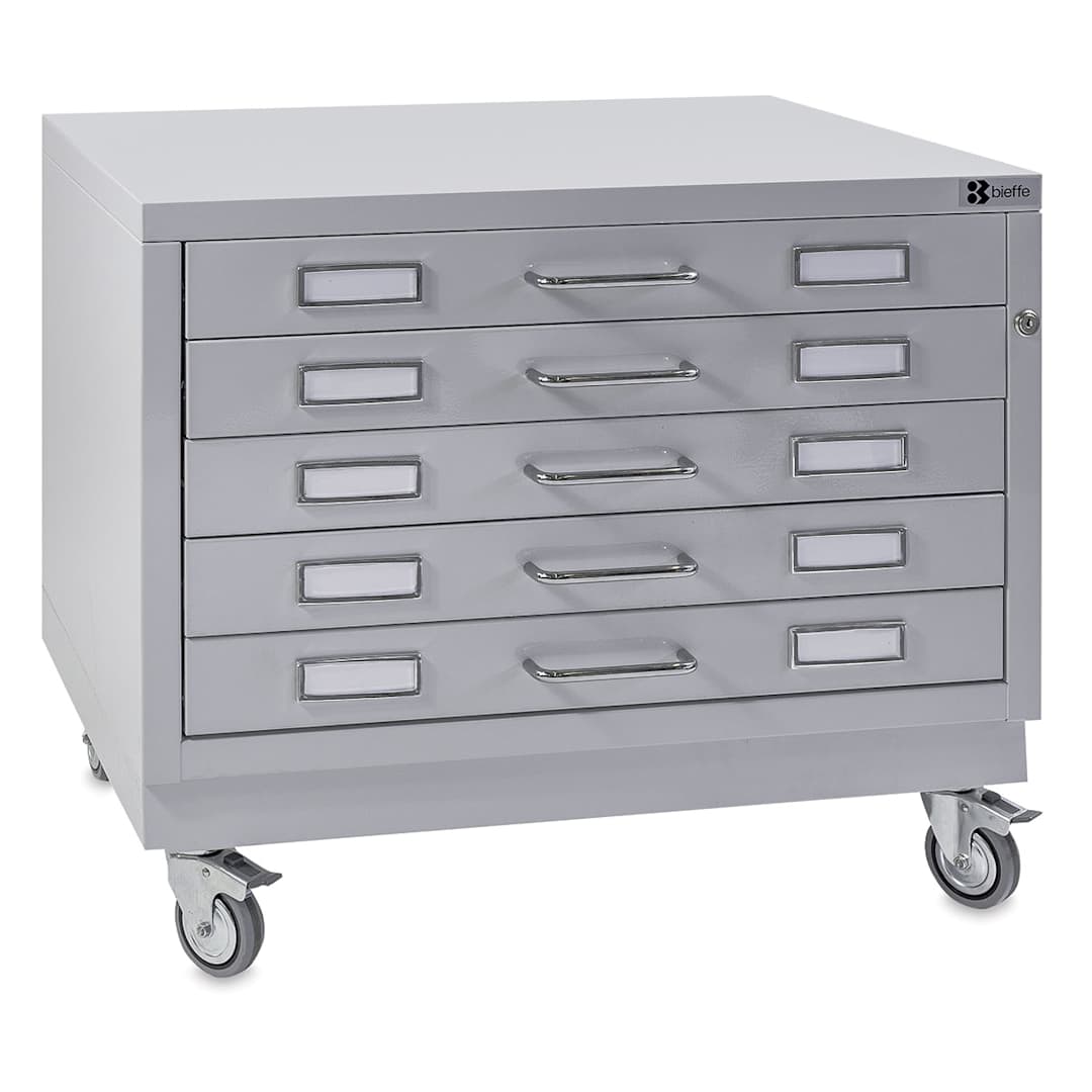 Open in modal - Bieffe BF Line Flat File - Light Grey, 5-Drawer, A2, 16-1/2" x 29-1/2" x 20-3/4" (Shown stacked)