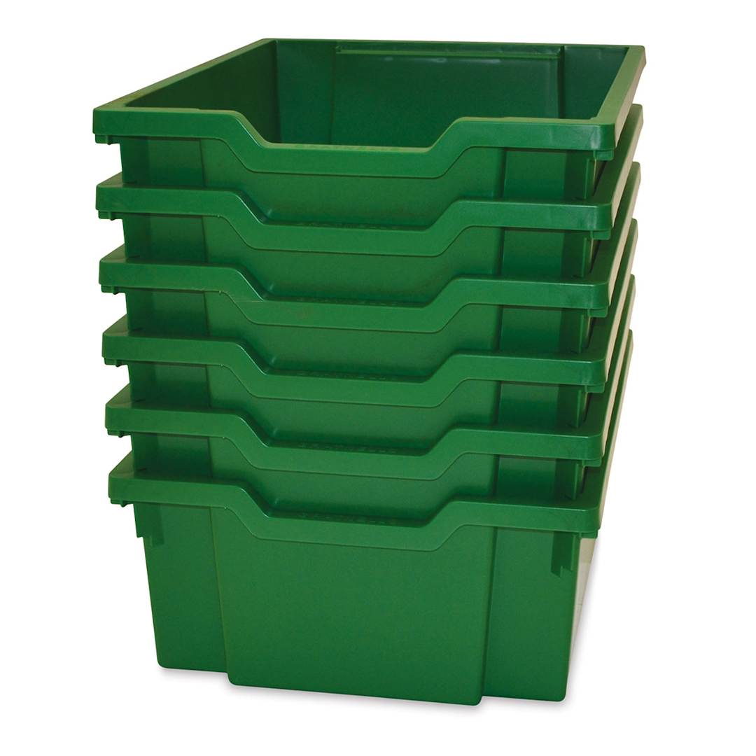 Open in modal - Gratnells Trays - Set of 6 stacked Grass Green F2 Deep trays shown