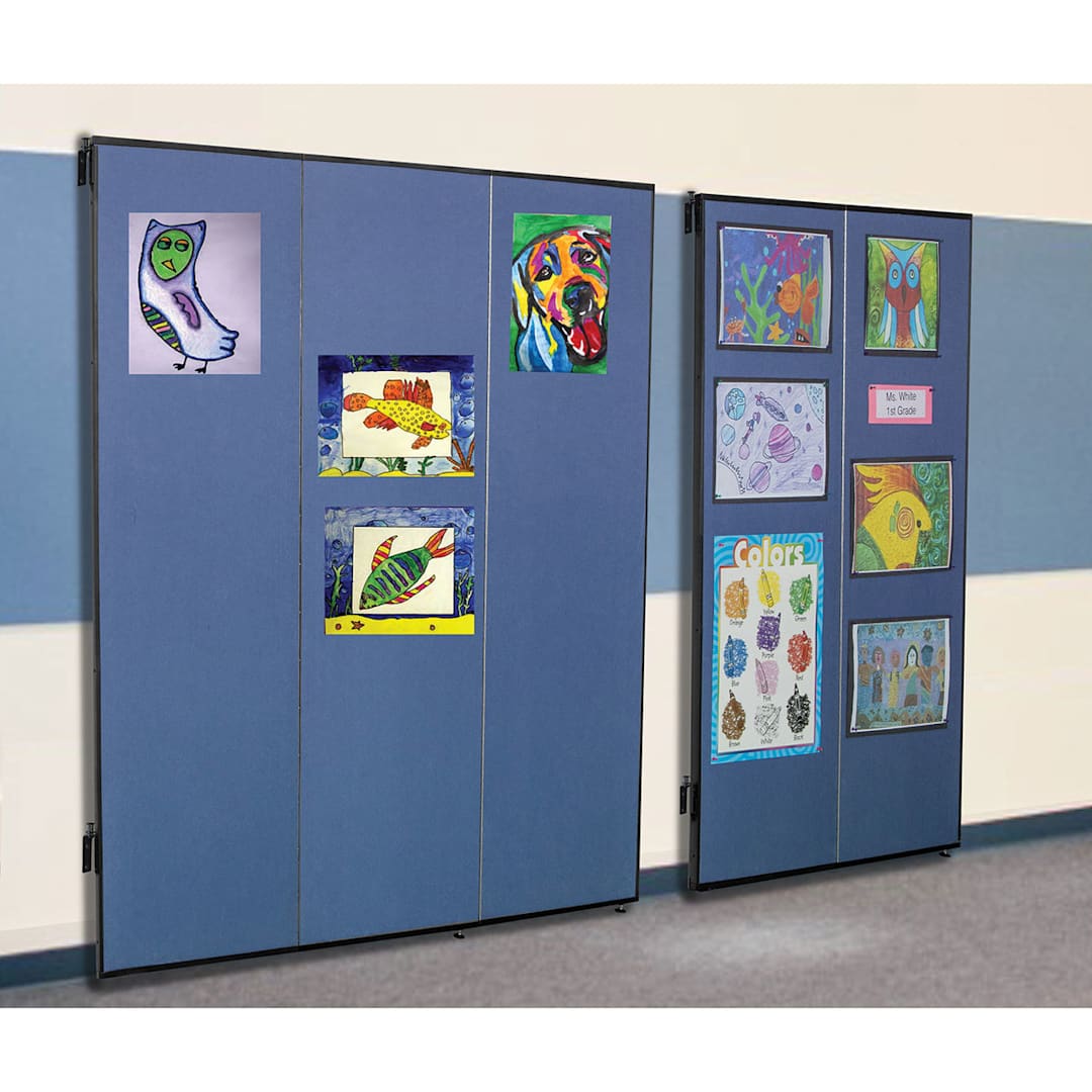 Open in modal - Screenflex Study Carrel Panels - 2 and 3 panels shown against wall with school posters attached