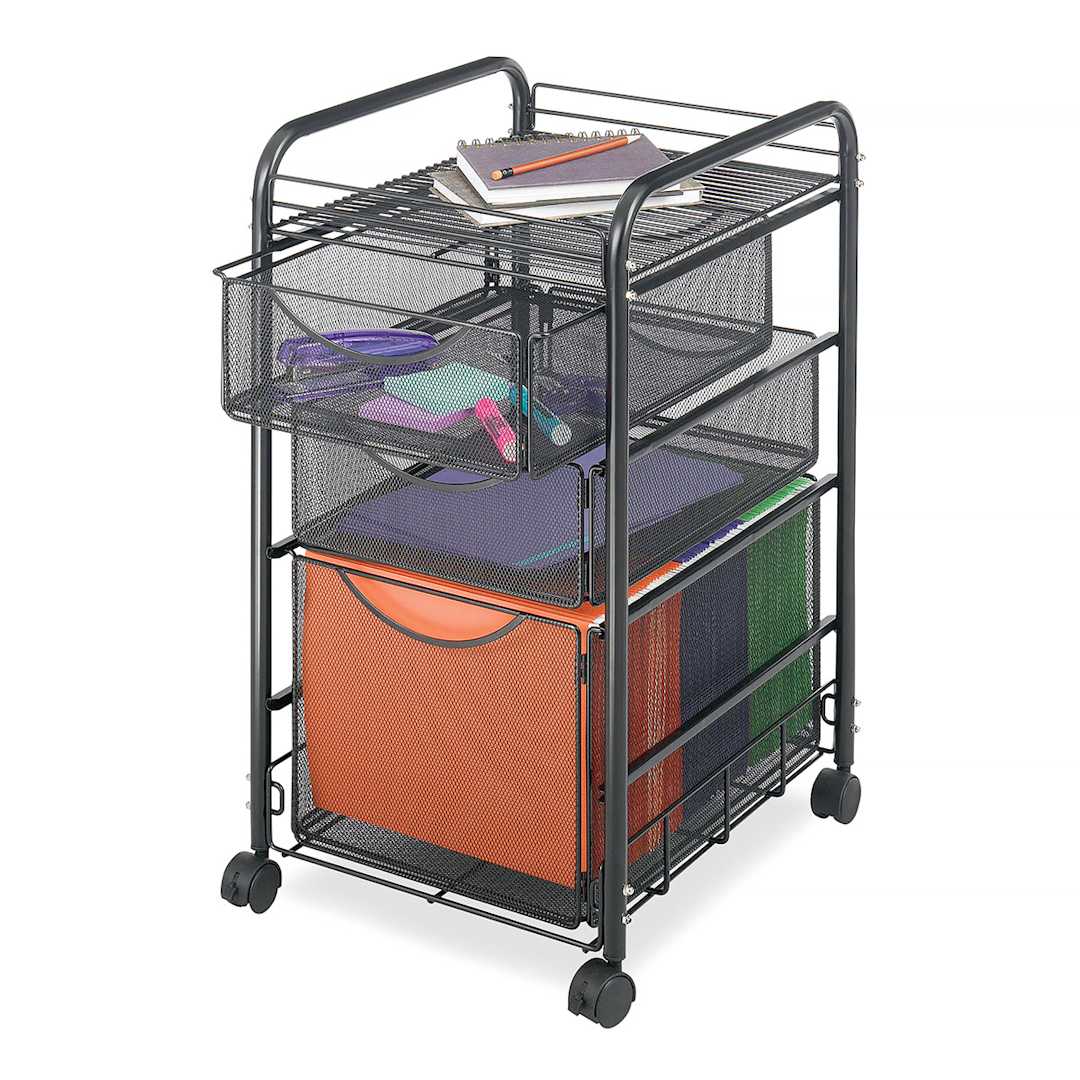 Open in modal - Safco Onyx Mesh File Cart, filled with office supplies