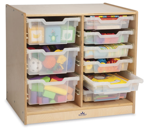 Open in modal - Clear Tray Storage Cabinets - 2 Tier cabinet shown with 6 shallow and 3 deep trays