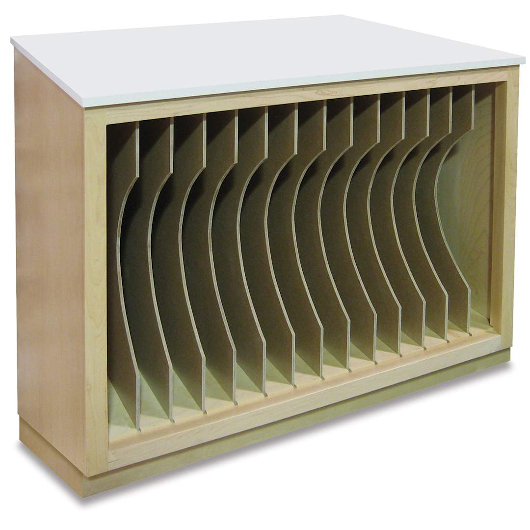 Open in modal - Hann Portfolio Storage Cabinet - Left angled view showing 13 dividers in place