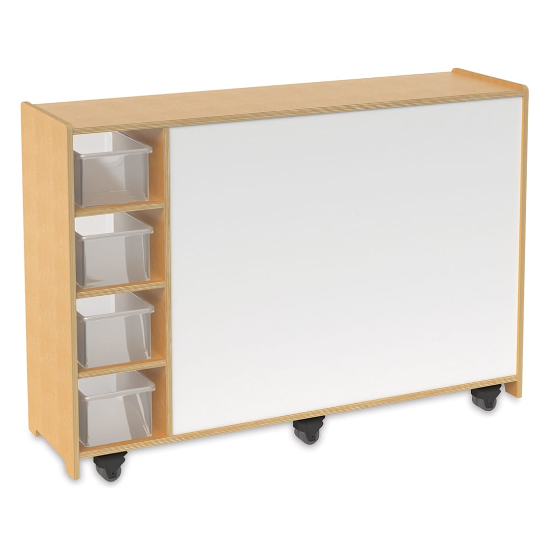 Open in modal - Magnetic Markerboard Mobile Storage Cabinet - View showing markerboard, 4 shelves with trays
