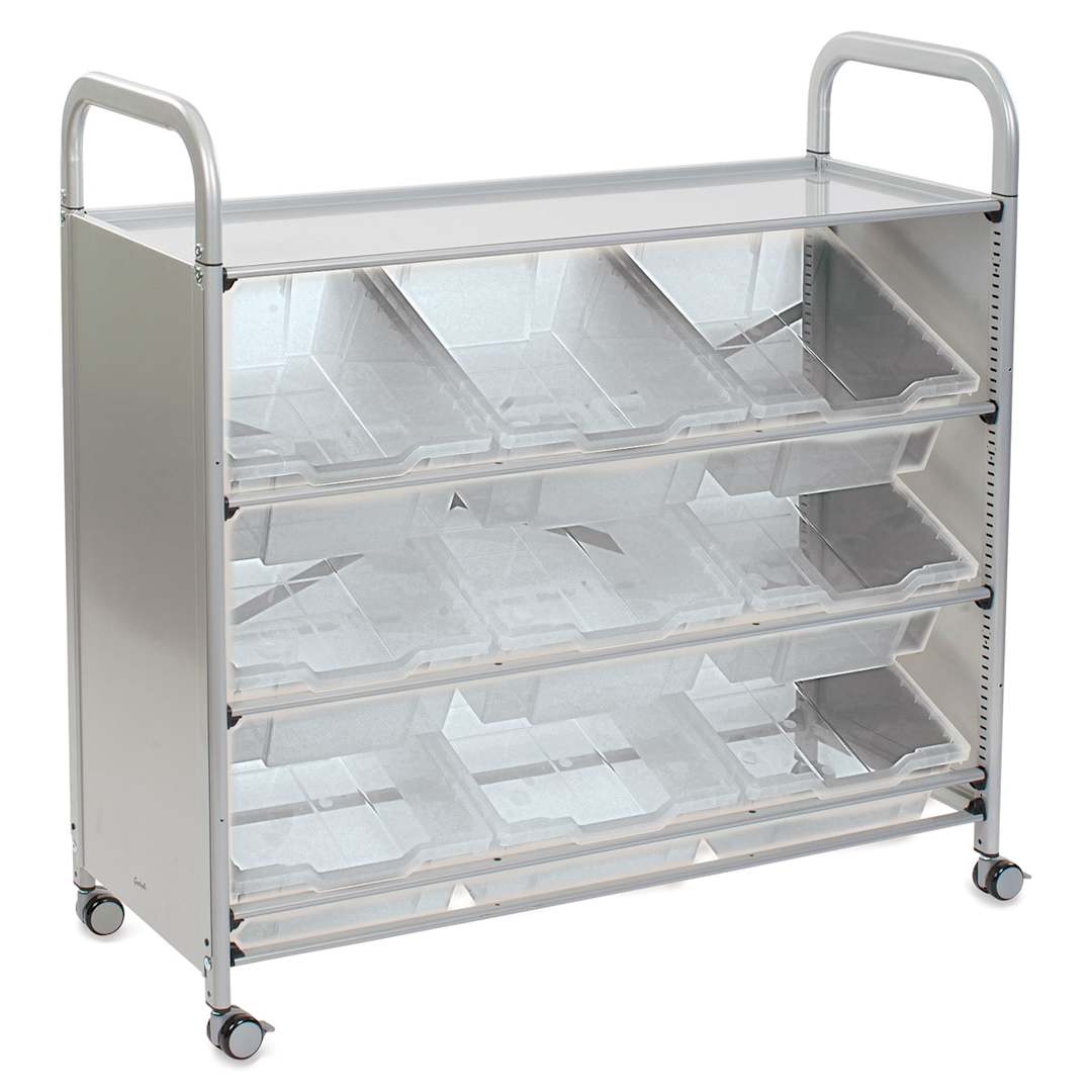 Open in modal - Gratnells Callero Plus Tilted Tray Cart - Angled view of Cart with 9 Translucent Trays