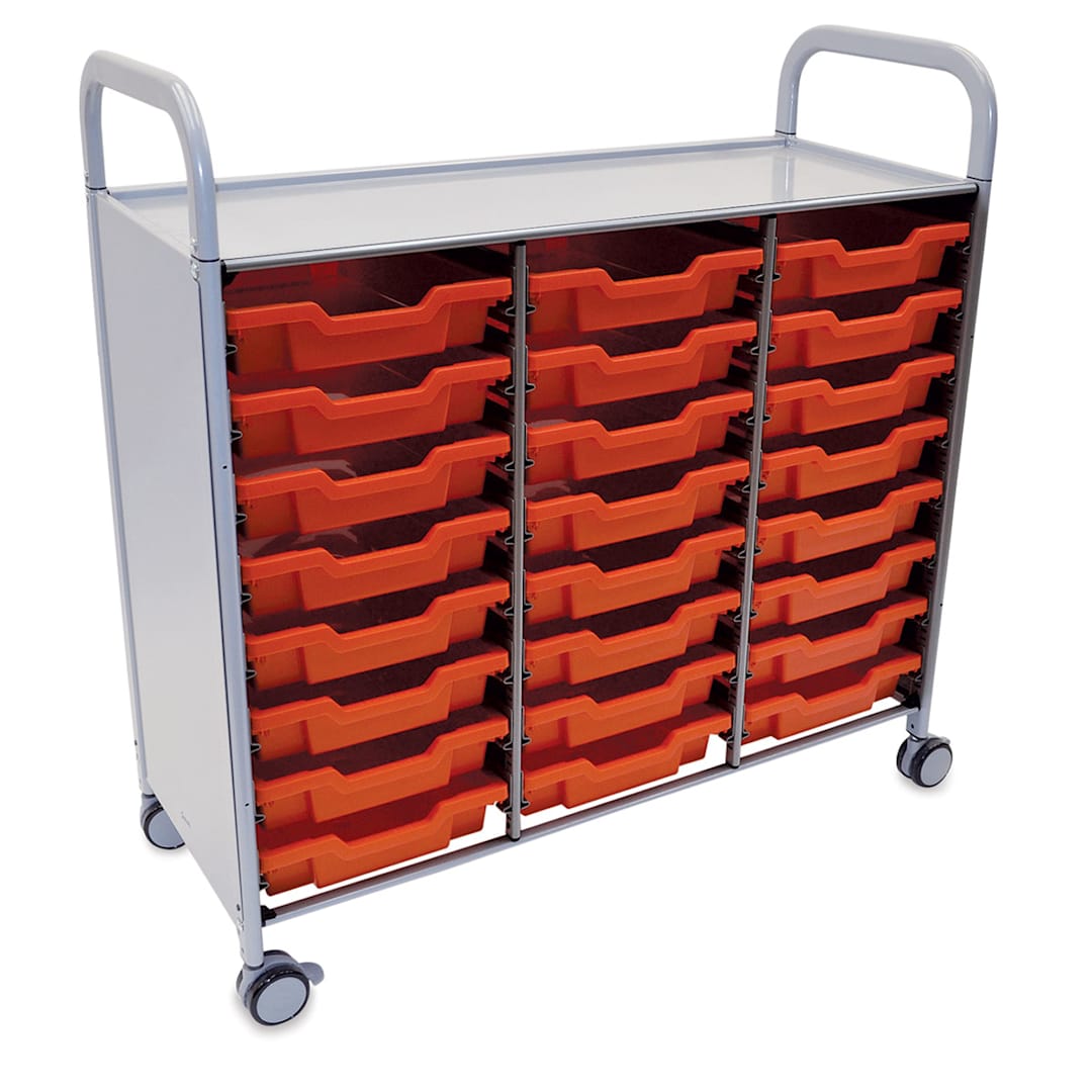Open in modal - Gratnells Callero Plus Cart - Angled view of cart with 24 shallow Red trays