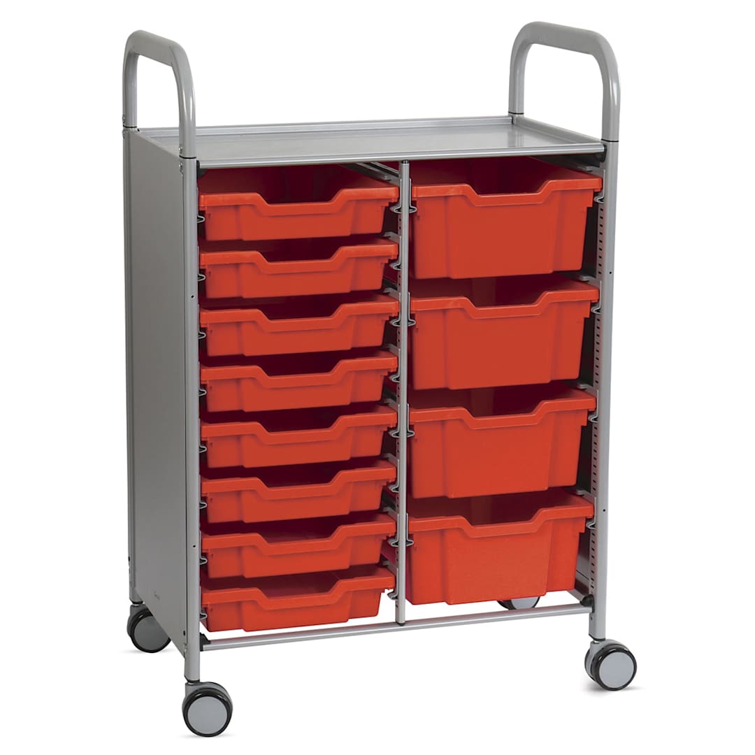 Open in modal - Gratnells Callero Plus Cart - Double Cart, 8 Shallow and 4 Deep Trays, Flame Red