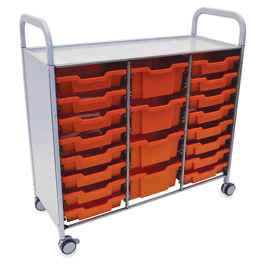 Open in modal - Gratnells Callero Plus Cart - Treble Cart, 16 Shallow and 4 Deep Trays, Flame Red