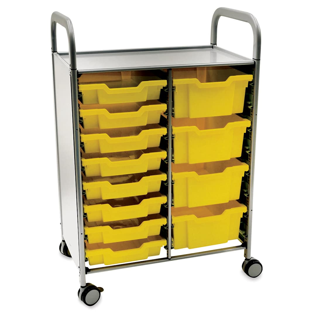 Open in modal - Gratnells Callero Plus Cart - Double Cart, 8 Shallow and 4 Deep Trays, Sunshine Yellow