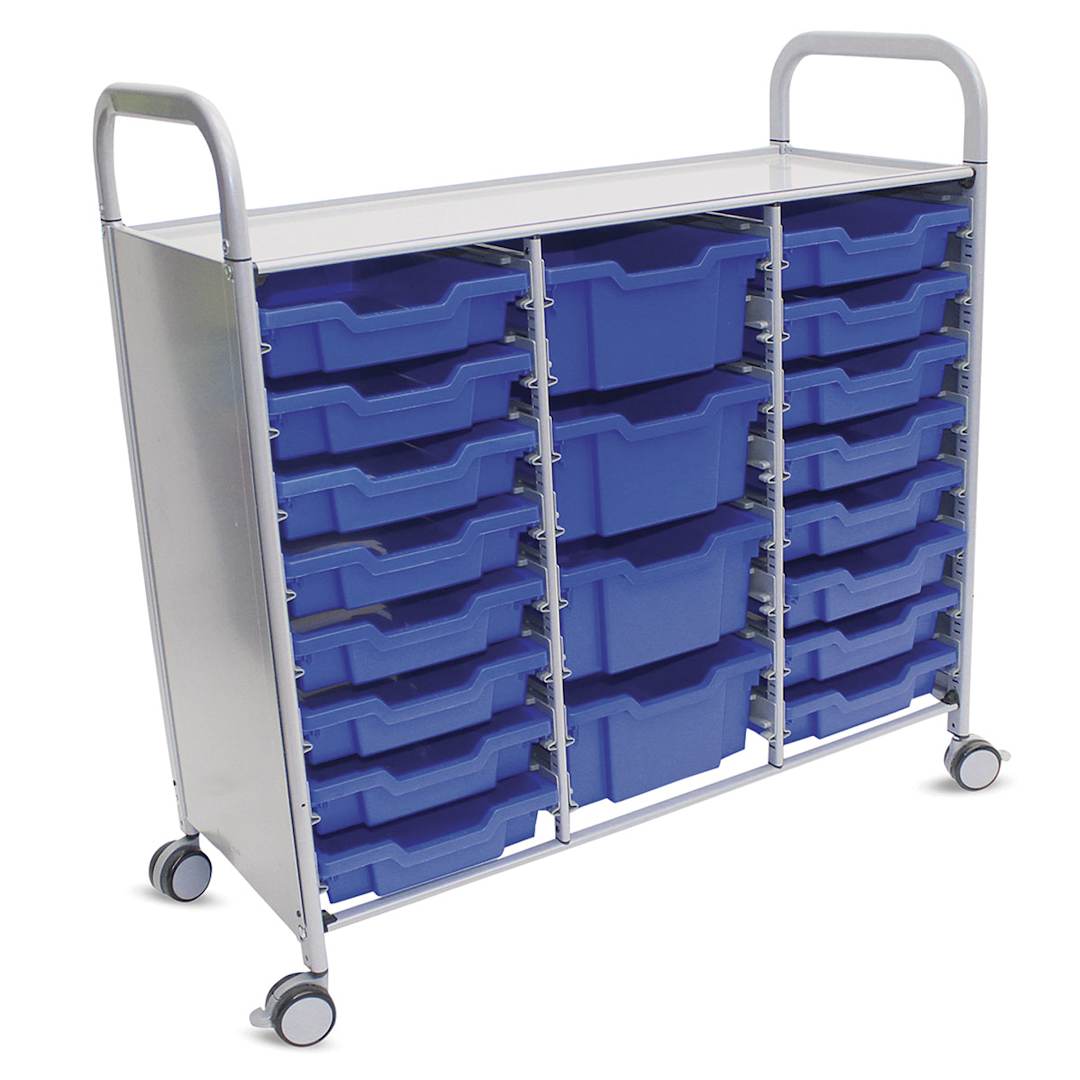 Open in modal - Gratnells Callero Plus Cart - Treble Cart, 16 Shallow and 4 Deep Trays, Royal Blue