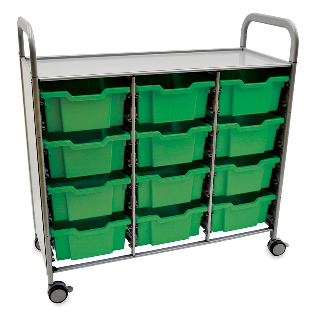 Open in modal - Gratnells Callero Plus Cart - Treble Cart, 12 Deep F2 Trays, Grass Green