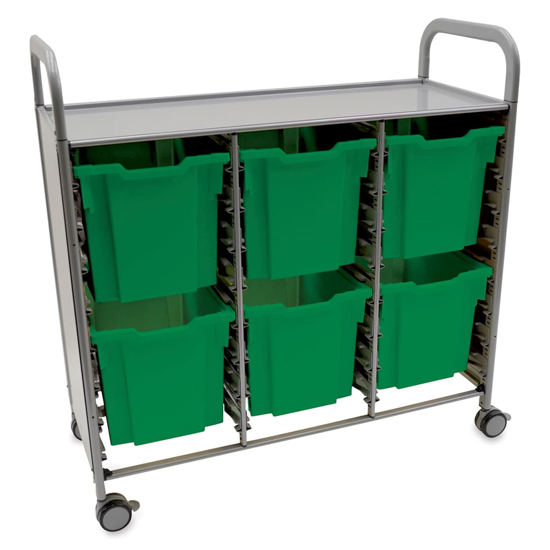 Open in modal - Gratnells Callero Plus Cart - Treble Cart, 6 Jumbo F3 Trays, Grass Green
