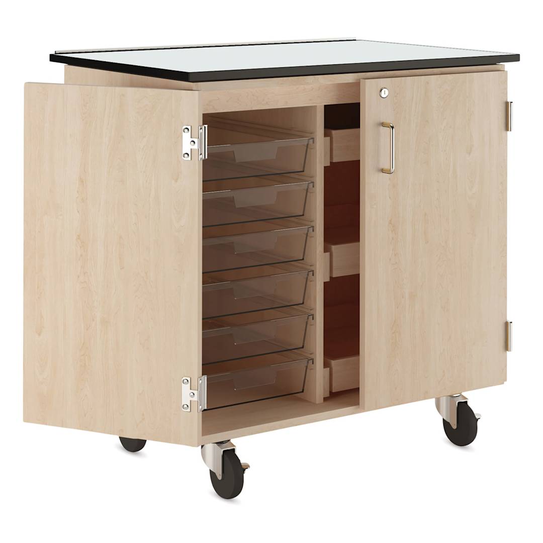 Open in modal - Diversified Spaces Write-n-Roll Cabinet - Maple/Clear (Side view, Cabinet open)
