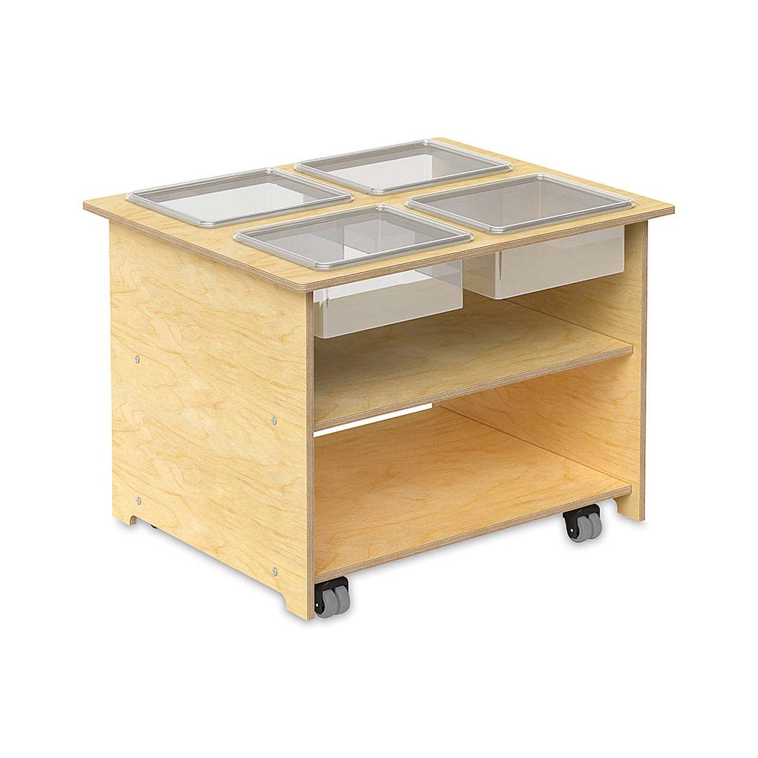Open in modal - Whitney Brothers Mobile Sensory Table - Angled view showing trays with lids