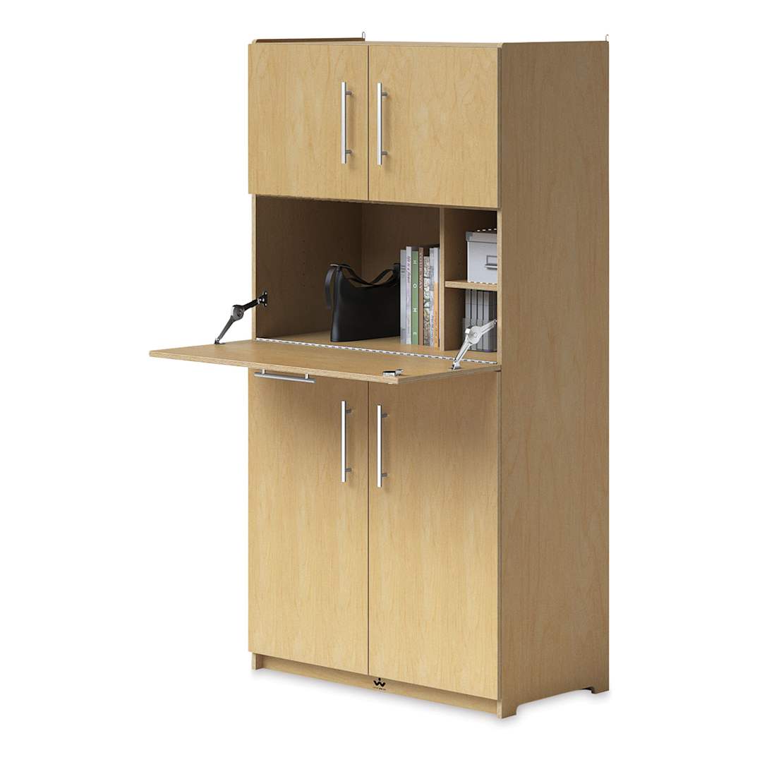 Open in modal - Whitney Brothers Teachers Workstation - Work surface door open to show storage area