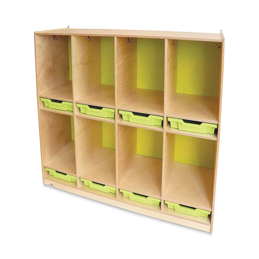 Open in modal - Whitney Brothers Plus Coat Locker - right angled view with hooks and storage trays shown