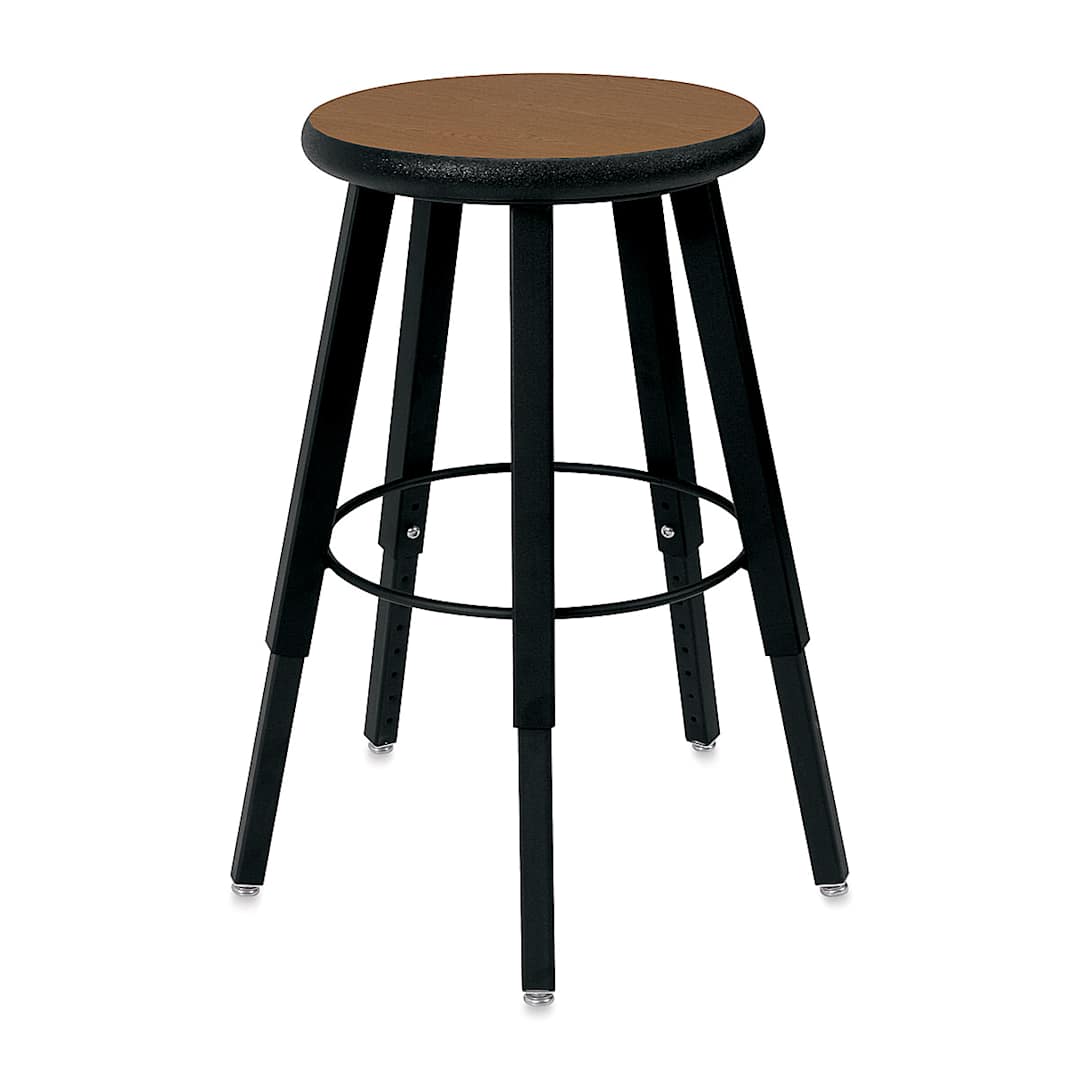 Open in modal - WB Mfg Solid Welded Stool - Adjustable 22" to 32", 5 Legs, Bannister Oak