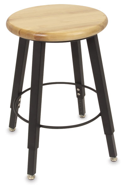 Open in modal - Solid Welded Stool - Front view of stool with Hardwood seat and adjustable legs 