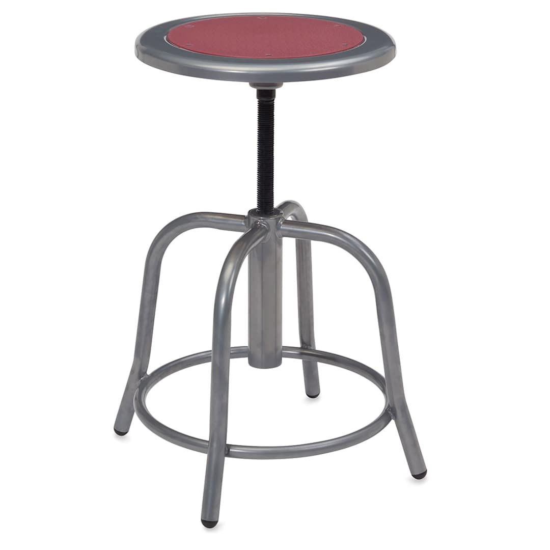 Open in modal - National Public Seating Designer Swivel Stool - Gray frame showing footring and Burgundy seat